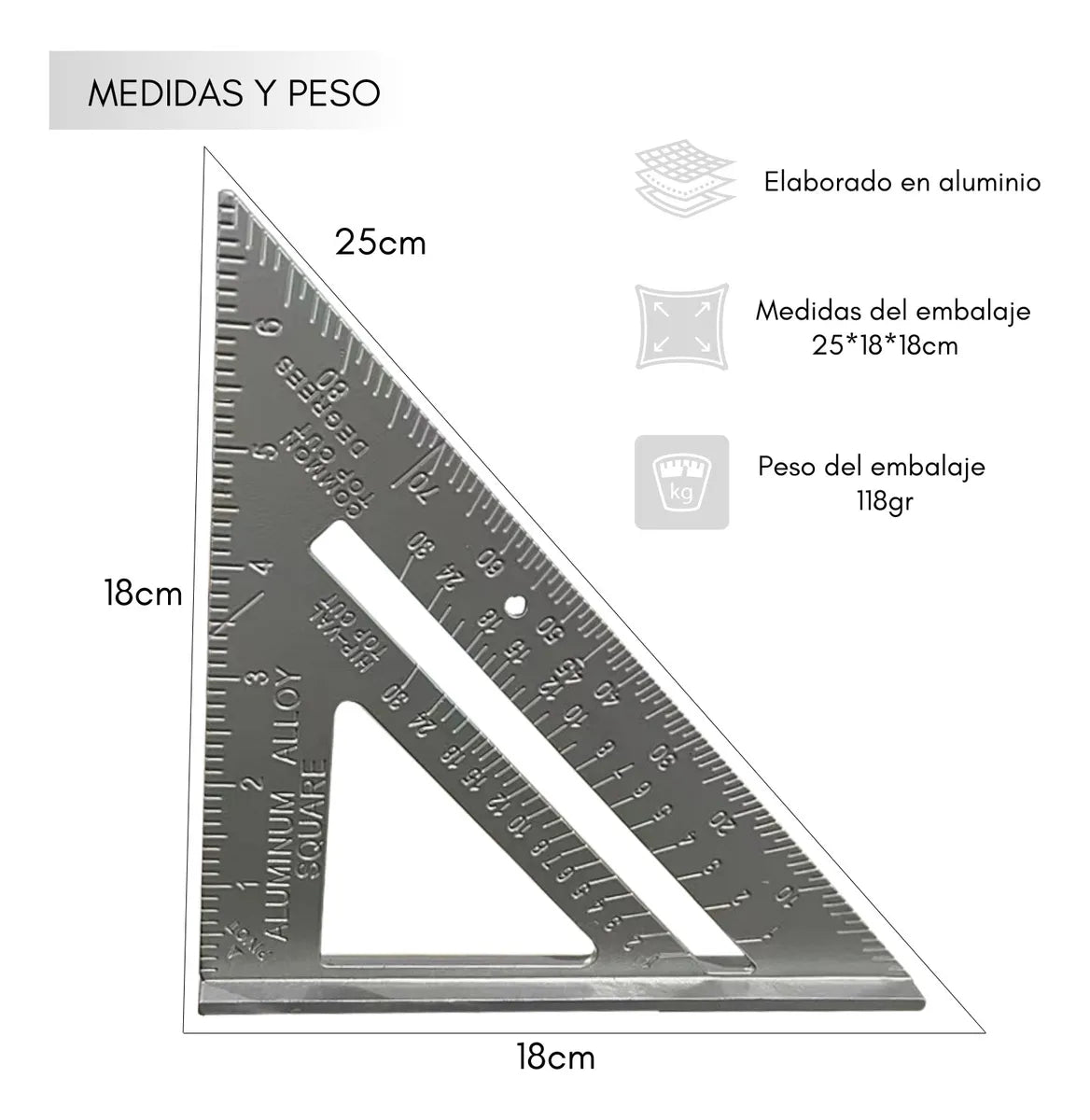 Escuadra Triangular Aluminio 7" 4618