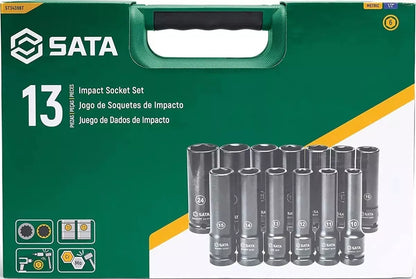 Juego Copas Impacto Largas 1/2'' Milimétrico 13pz Sata ST34398T