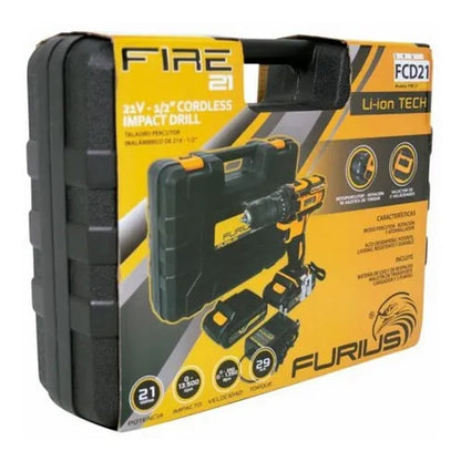 Taladro Percutor Inalámbrico 1/2 21v Furius Fcd21 + Maleta  FCD21