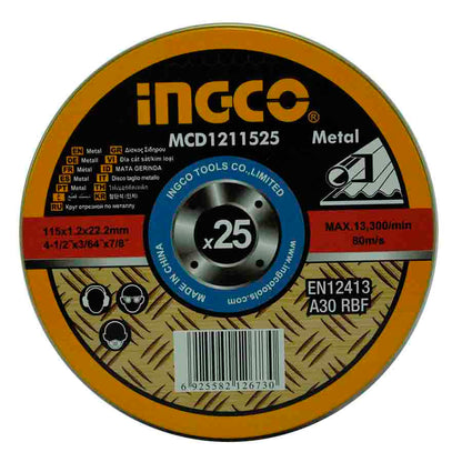 Disco de Corte 4-1/2" X 3/64" X 7" Metal 25 pcs REF MCD1211525